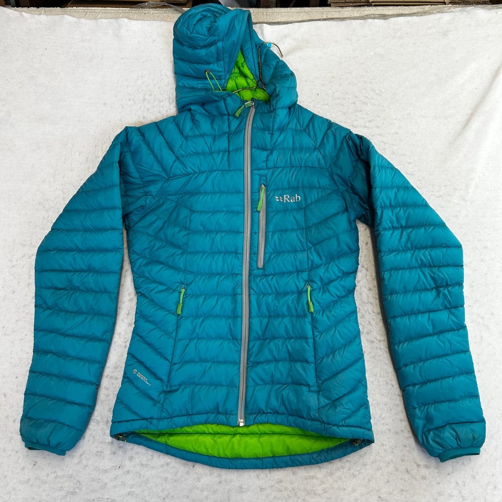 Rab Microlight Alpine Puffer Jacket Womens XS Teal Blue Down Insulated Hooded